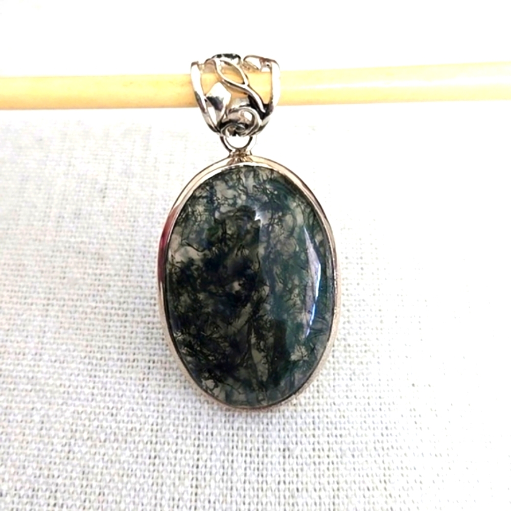 Moss Agate Sterling Silver Pendant